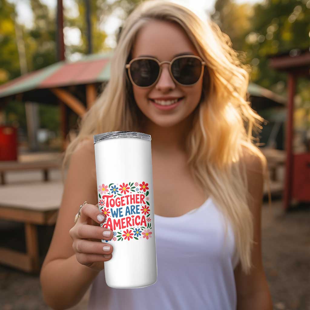 Together We Are America Floral Patriotic Skinny Tumbler Retro Red White and Blue Bunny Inspirational Quote TS02 Print Your Wear