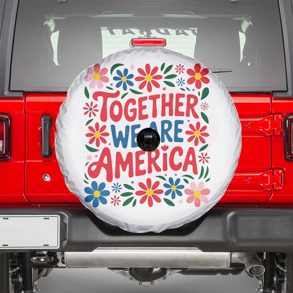 Together We Are America Floral Patriotic Spare Tire Cover Retro Red White and Blue Bunny Inspirational Quote TS02 White Print Your Wear