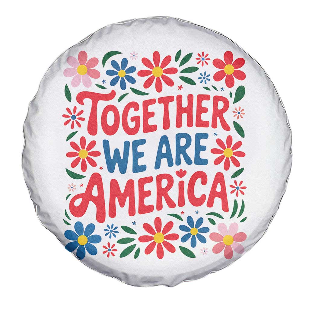 Together We Are America Floral Patriotic Spare Tire Cover Retro Red White and Blue Bunny Inspirational Quote TS02 Print Your Wear