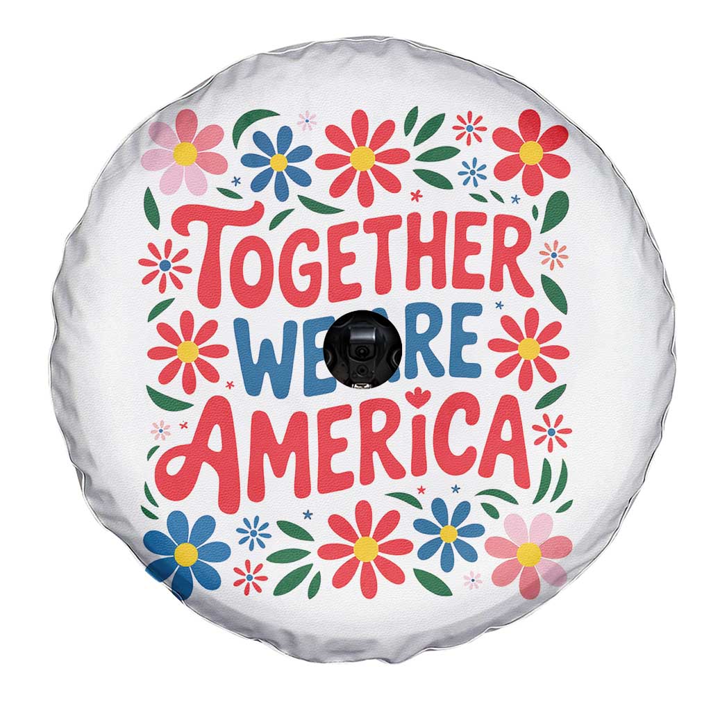 Together We Are America Floral Patriotic Spare Tire Cover Retro Red White and Blue Bunny Inspirational Quote TS02 Print Your Wear