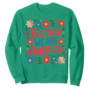 Together We Are America Floral Patriotic Sweatshirt Retro Red White and Blue Bunny Inspirational Quote TS02 Irish Green Print Your Wear
