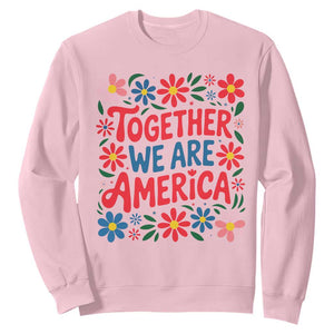 Together We Are America Floral Patriotic Sweatshirt Retro Red White and Blue Bunny Inspirational Quote TS02 Light Pink Print Your Wear
