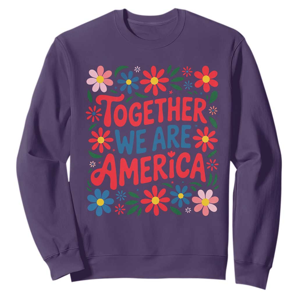 Together We Are America Floral Patriotic Sweatshirt Retro Red White and Blue Bunny Inspirational Quote TS02 Purple Print Your Wear