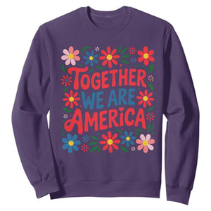 Together We Are America Floral Patriotic Sweatshirt Retro Red White and Blue Bunny Inspirational Quote TS02 Purple Print Your Wear