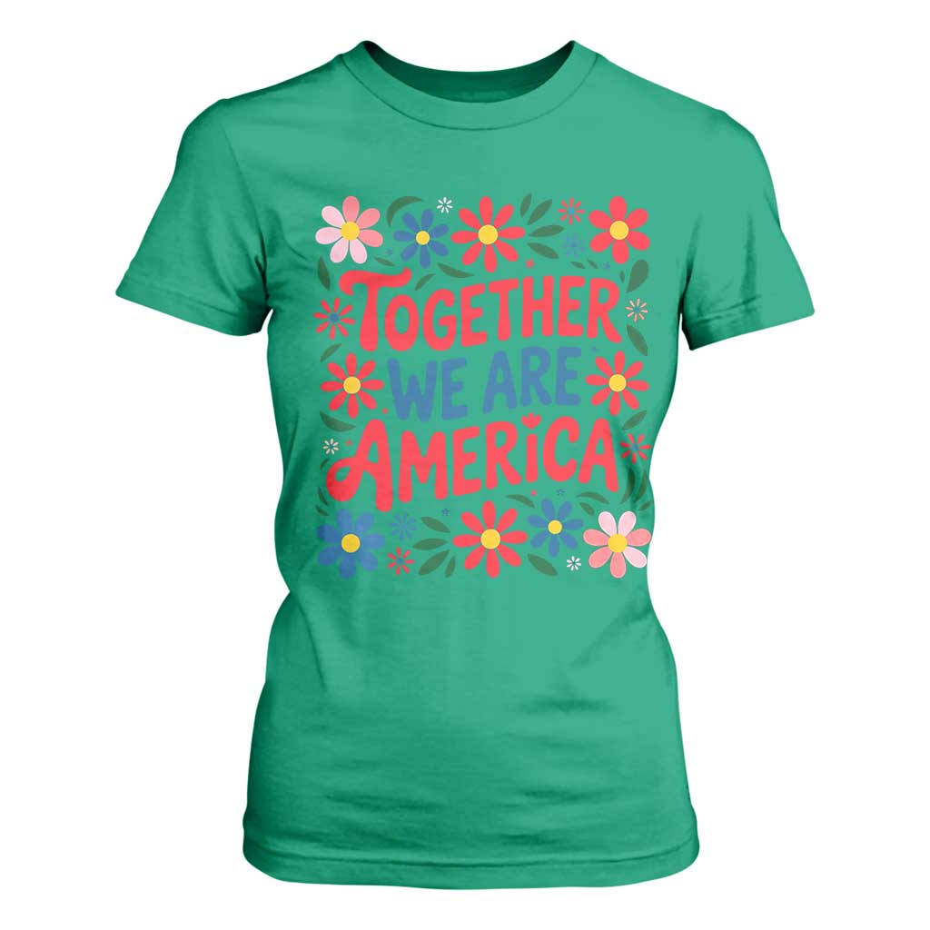 Together We Are America Floral Patriotic T Shirt For Women Retro Red White and Blue Bunny Inspirational Quote TS02 Irish Green Print Your Wear