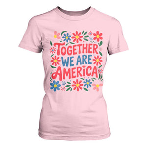Together We Are America Floral Patriotic T Shirt For Women Retro Red White and Blue Bunny Inspirational Quote TS02 Light Pink Print Your Wear