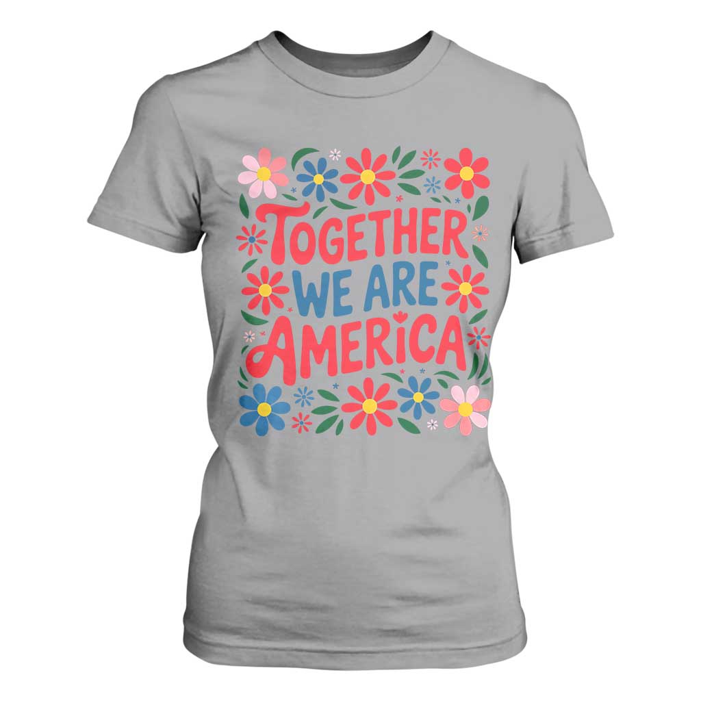 Together We Are America Floral Patriotic T Shirt For Women Retro Red White and Blue Bunny Inspirational Quote TS02 Sport Gray Print Your Wear