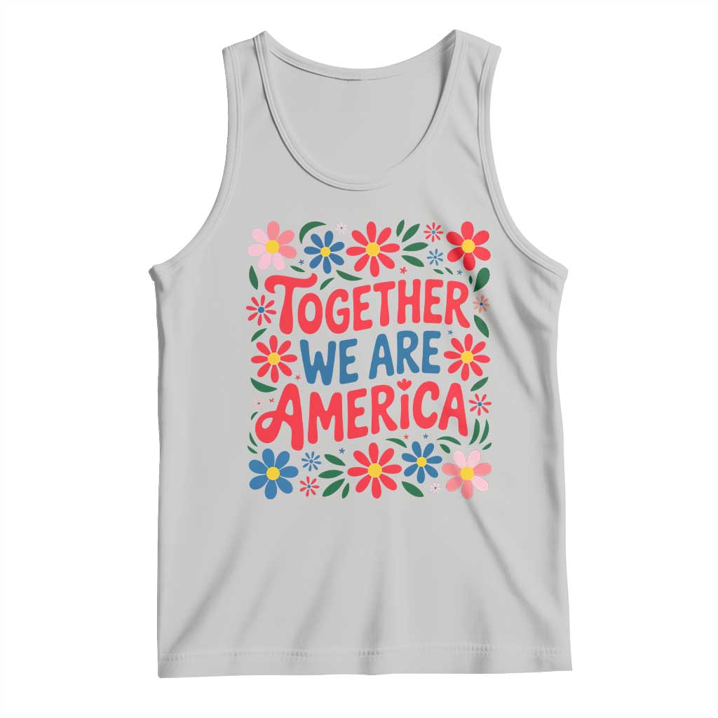 Together We Are America Floral Patriotic Tank Top Retro Red White and Blue Bunny Inspirational Quote TS02 Ash Print Your Wear
