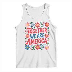 Together We Are America Floral Patriotic Tank Top Retro Red White and Blue Bunny Inspirational Quote TS02 White Print Your Wear