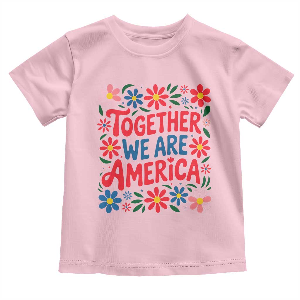 Together We Are America Floral Patriotic Toddler T Shirt Retro Red White and Blue Bunny Inspirational Quote TS02 Light Pink Print Your Wear