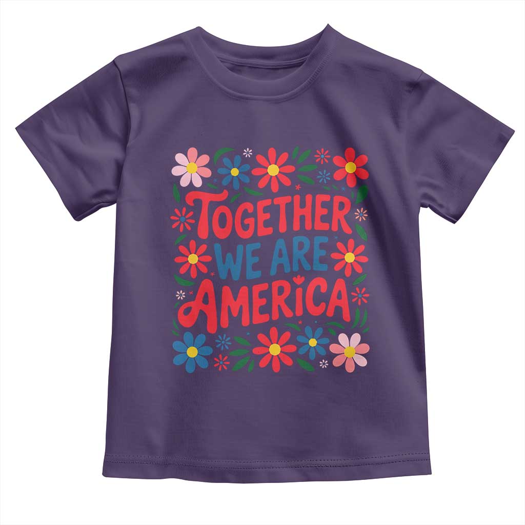Together We Are America Floral Patriotic Toddler T Shirt Retro Red White and Blue Bunny Inspirational Quote TS02 Purple Print Your Wear