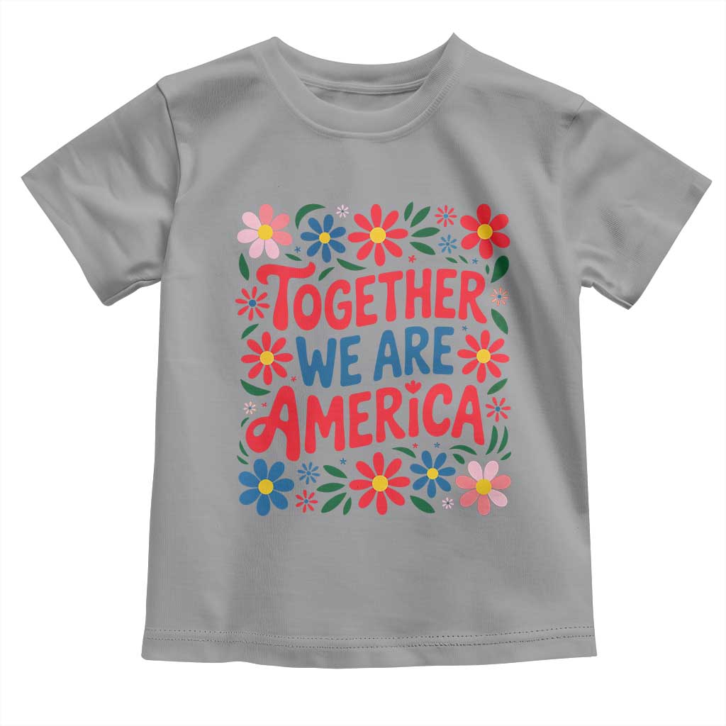 Together We Are America Floral Patriotic Toddler T Shirt Retro Red White and Blue Bunny Inspirational Quote TS02 Sport Gray Print Your Wear
