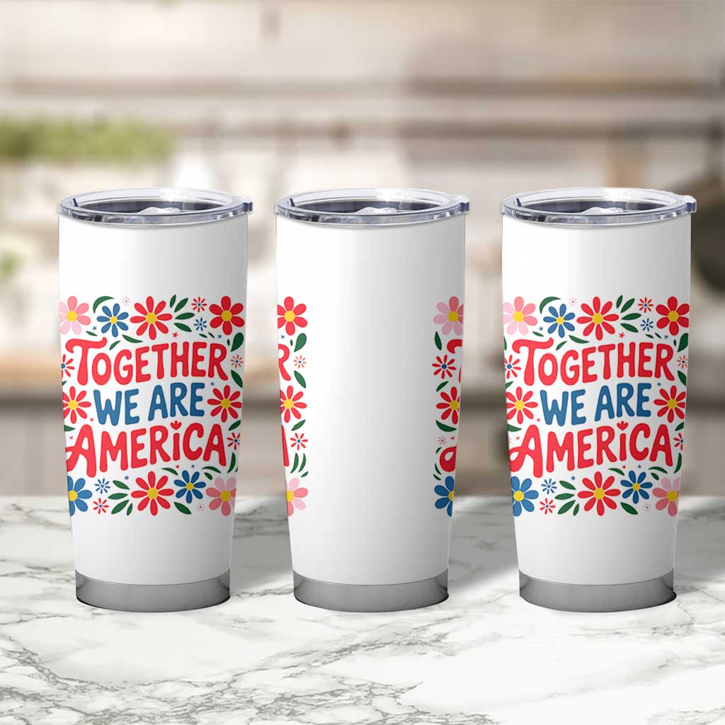 Together We Are America Floral Patriotic Tumbler Cup Retro Red White and Blue Bunny Inspirational Quote TS02 Print Your Wear