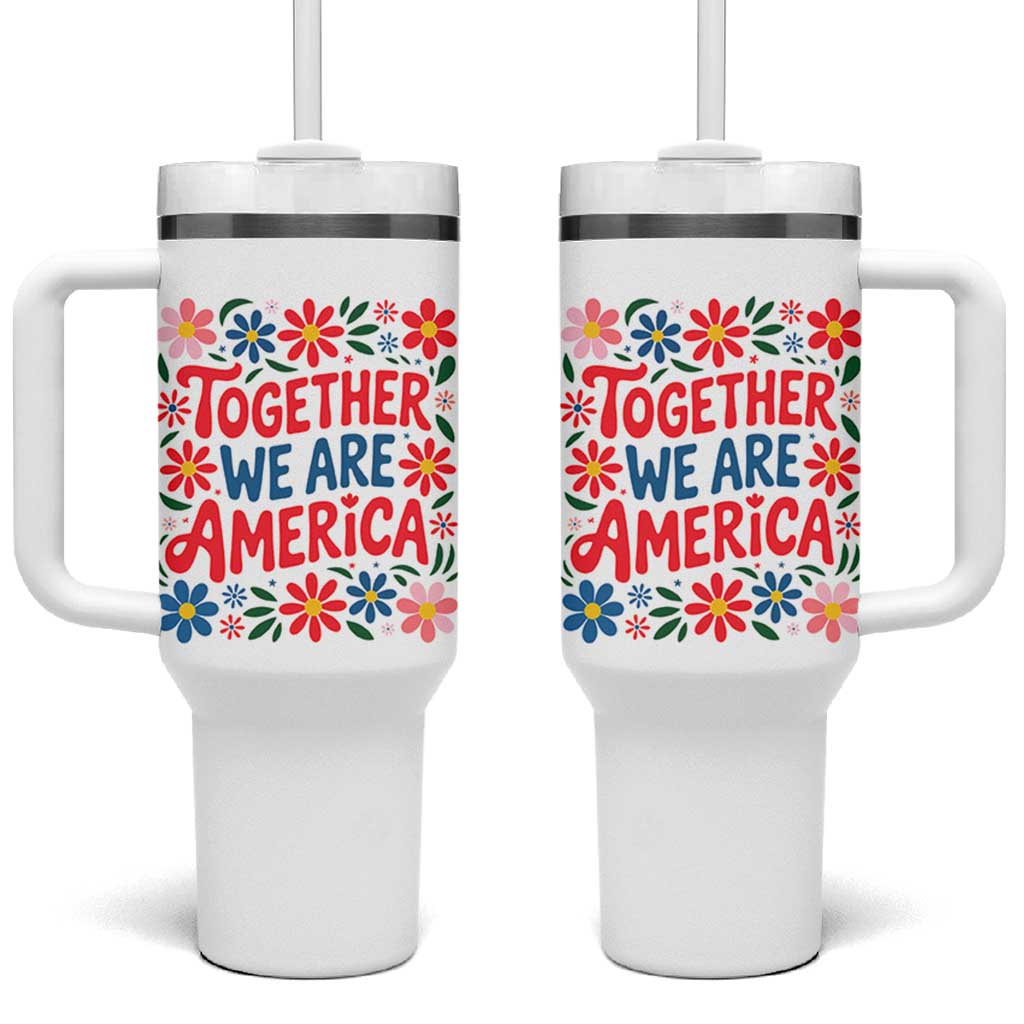 Together We Are America Floral Patriotic Tumbler With Handle Retro Red White and Blue Bunny Inspirational Quote TS02 One Size: 40 oz White Print Your Wear