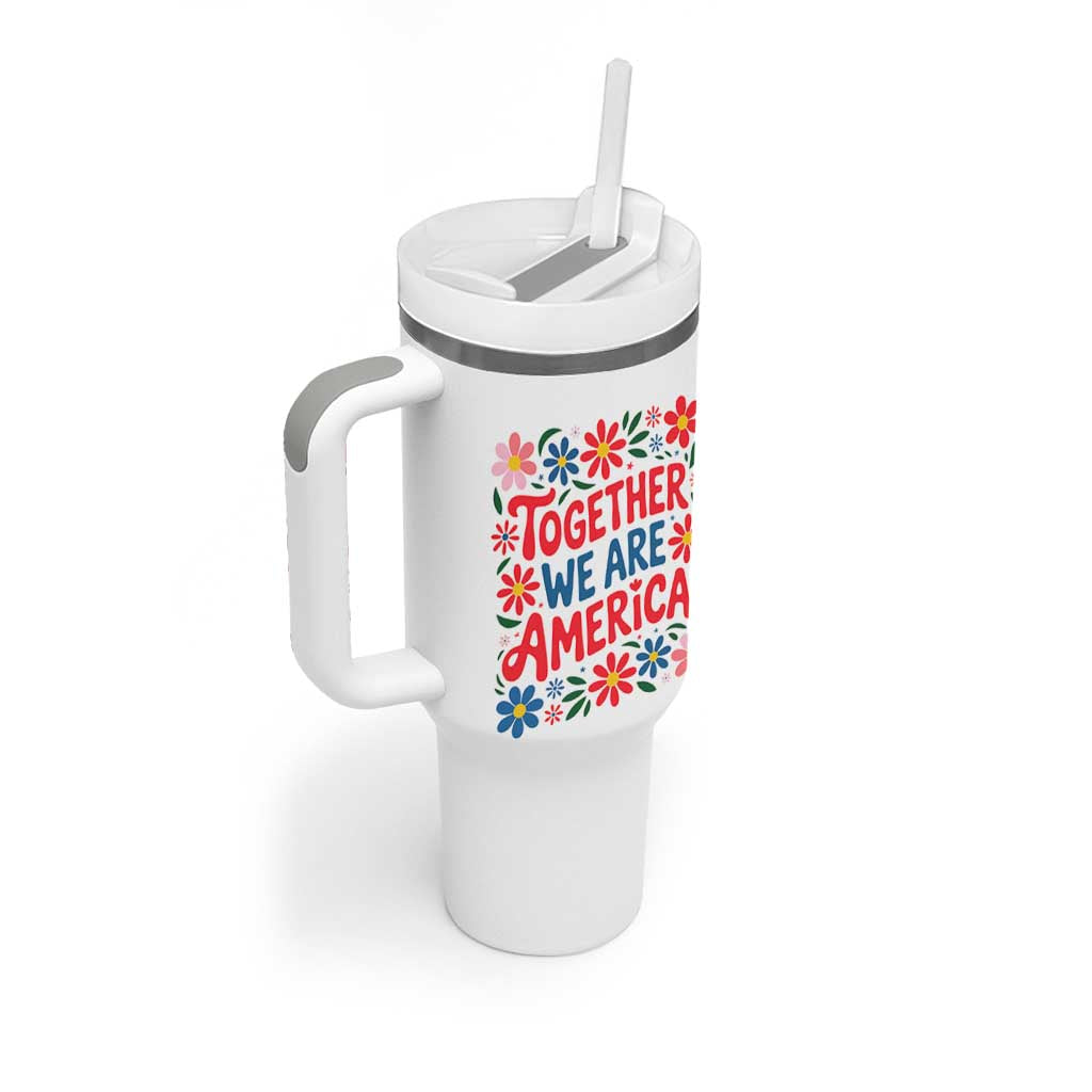 Together We Are America Floral Patriotic Tumbler With Handle Retro Red White and Blue Bunny Inspirational Quote TS02 Print Your Wear