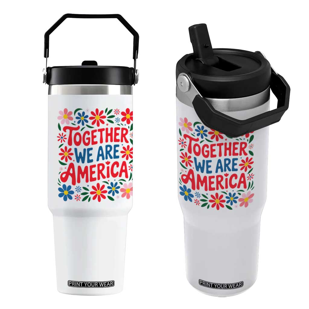 Together We Are America Floral Patriotic Flip Straw Tumbler Retro Red White and Blue Bunny Inspirational Quote TS02 One Size: 30 oz White Print Your Wear