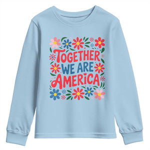 Together We Are America Floral Patriotic Youth Sweatshirt Retro Red White and Blue Bunny Inspirational Quote TS02 Light Blue Print Your Wear
