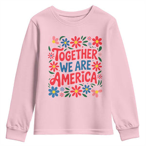 Together We Are America Floral Patriotic Youth Sweatshirt Retro Red White and Blue Bunny Inspirational Quote TS02 Light Pink Print Your Wear
