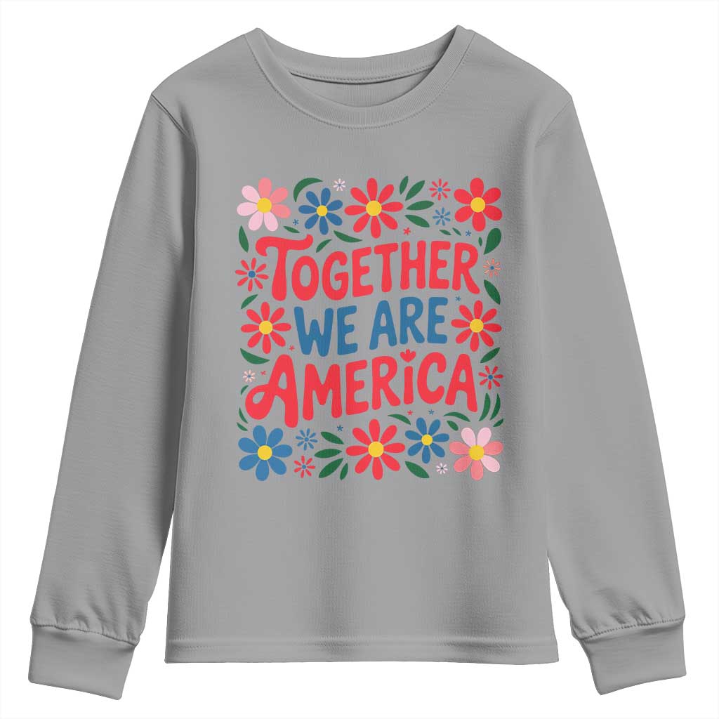 Together We Are America Floral Patriotic Youth Sweatshirt Retro Red White and Blue Bunny Inspirational Quote TS02 Sport Gray Print Your Wear