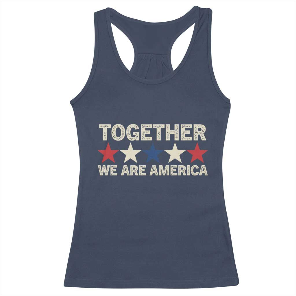 Together We Are America Patriotic Unity Racerback Tank Top Vintage Red White Blue Stars Bunny Inspirational Quote TS02 Navy Print Your Wear