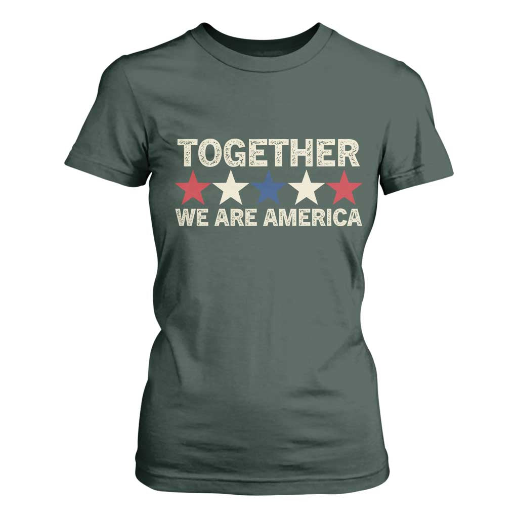 Together We Are America Patriotic Unity T Shirt For Women Vintage Red White Blue Stars Bunny Inspirational Quote TS02 Dark Forest Green Print Your Wear