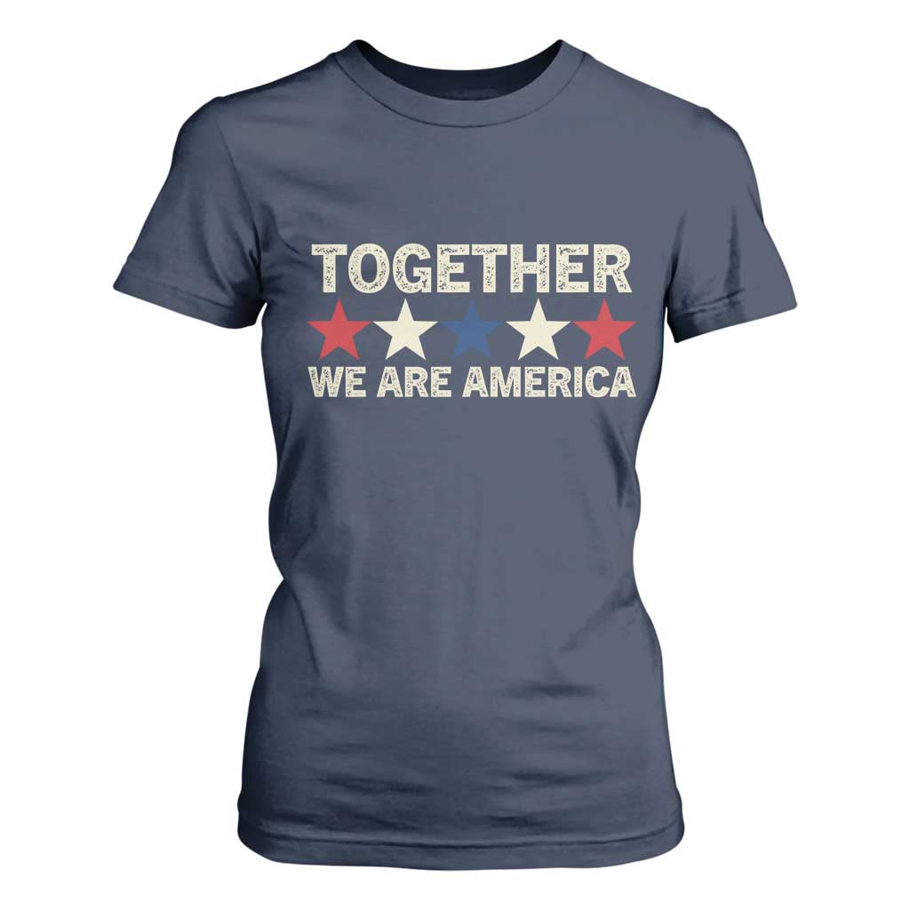 Together We Are America Patriotic Unity T Shirt For Women Vintage Red White Blue Stars Bunny Inspirational Quote TS02 Navy Print Your Wear