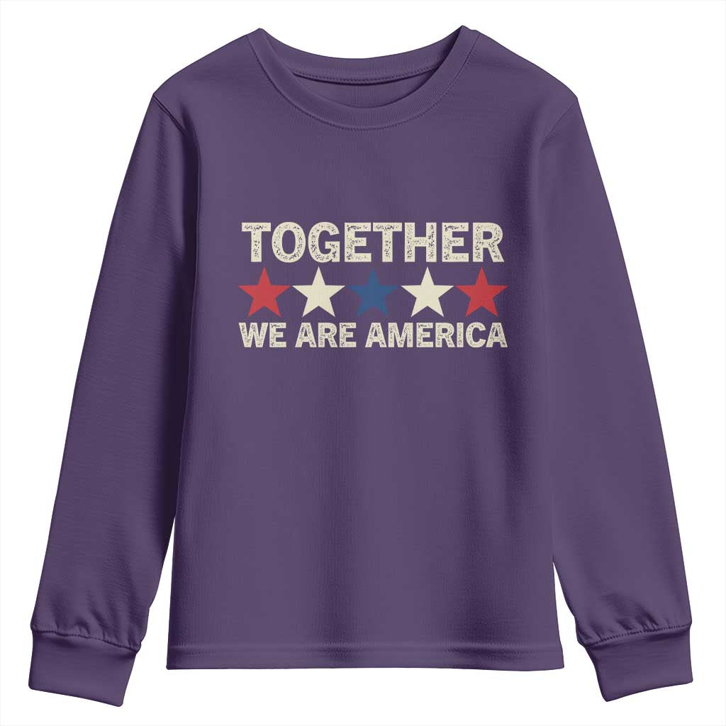 Together We Are America Patriotic Unity Youth Sweatshirt Vintage Red White Blue Stars Bunny Inspirational Quote TS02 Purple Print Your Wear