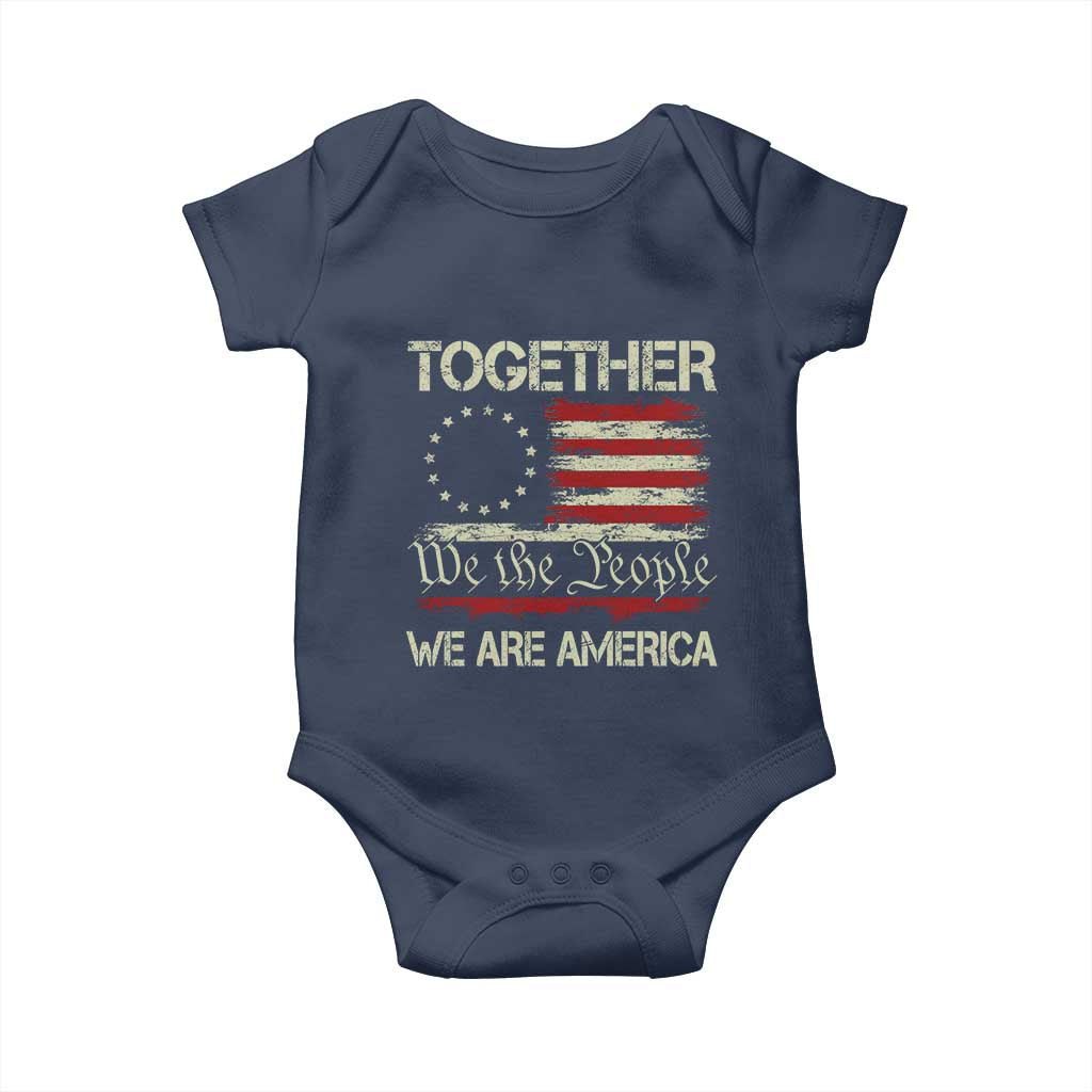 Together We Are America Betsy Ross Patriotic Flag Baby Onesie We The People Unity and Freedom Bunny Inspirational Quote TS02 Navy Print Your Wear