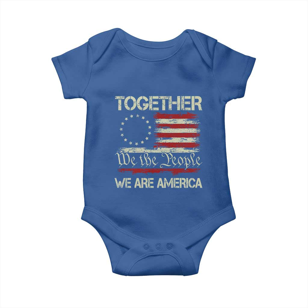 Together We Are America Betsy Ross Patriotic Flag Baby Onesie We The People Unity and Freedom Bunny Inspirational Quote TS02 Royal Blue Print Your Wear