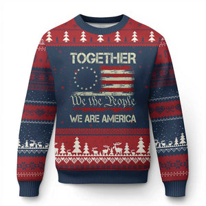 Together We Are America Betsy Ross Patriotic Flag Ugly Christmas Sweater We The People Unity and Freedom Bunny Inspirational Quote TS02 Navy Red Print Your Wear