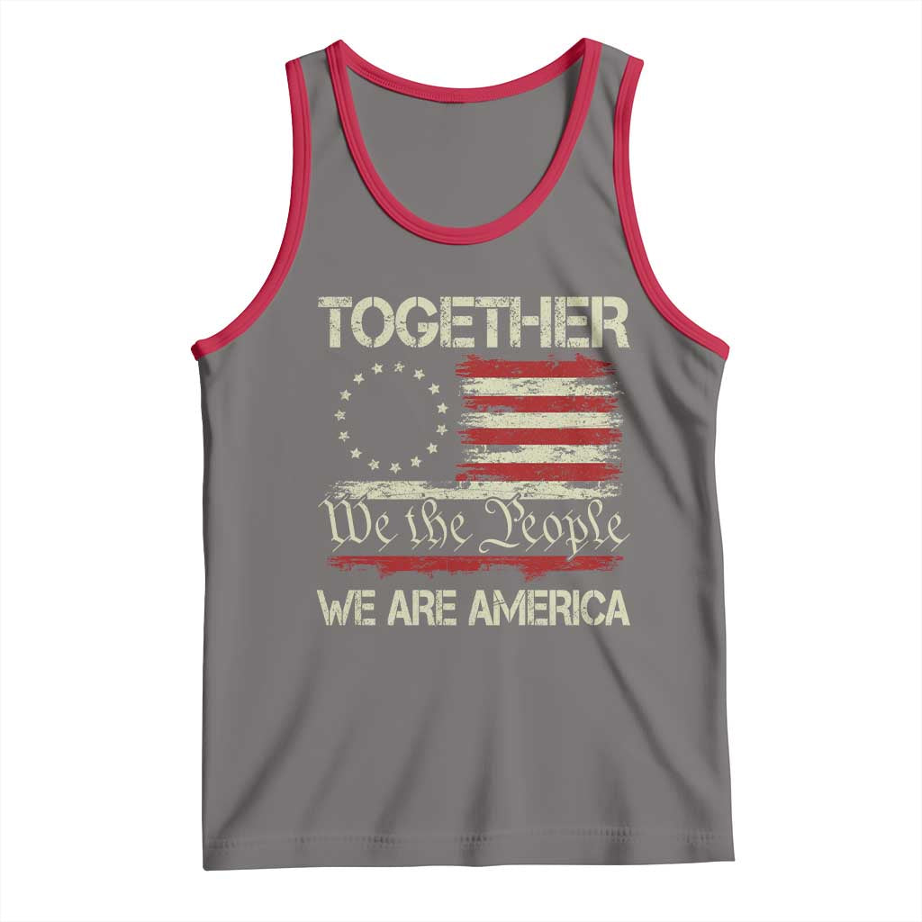Together We Are America Betsy Ross Patriotic Flag Tank Top We The People Unity and Freedom Bunny Inspirational Quote TS02 Deep Heather Red Print Your Wear