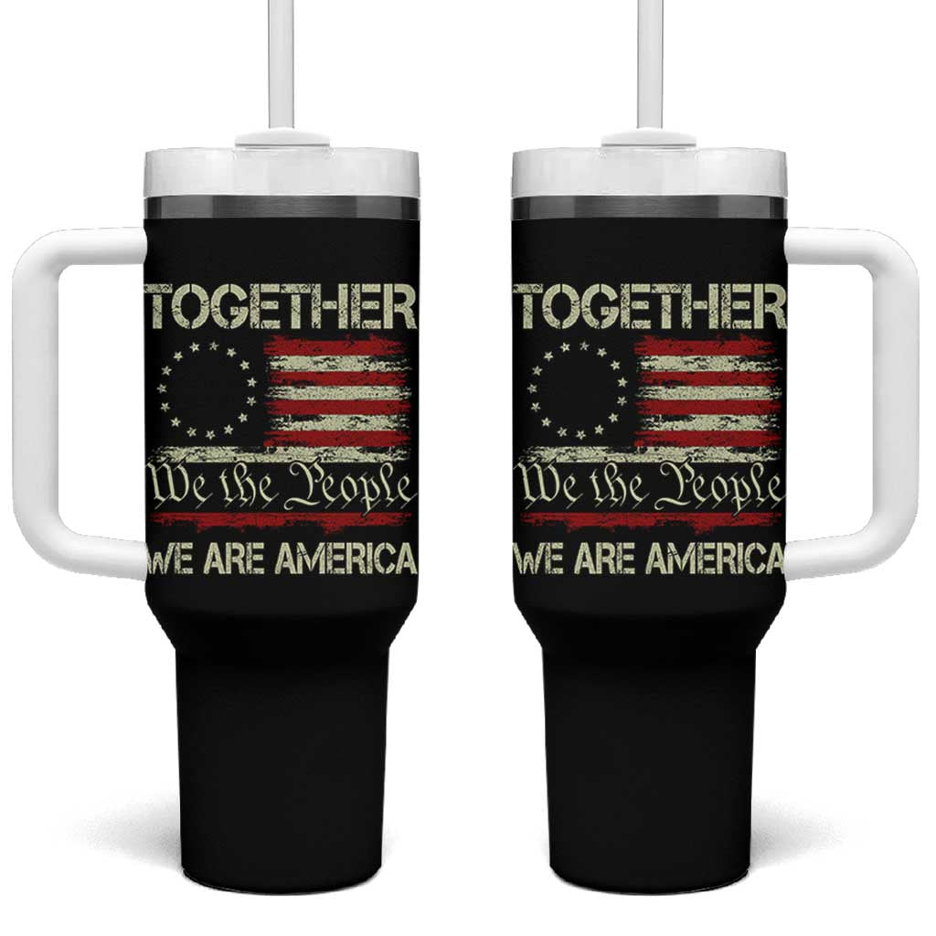 Together We Are America Betsy Ross Patriotic Flag Tumbler With Handle We The People Unity and Freedom Bunny Inspirational Quote TS02 One Size: 40 oz Black Print Your Wear