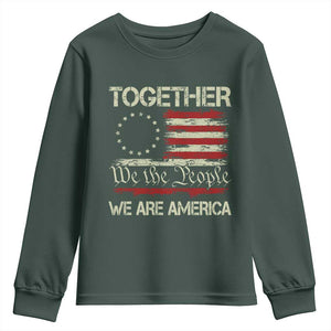 Together We Are America Betsy Ross Patriotic Flag Youth Sweatshirt We The People Unity and Freedom Bunny Inspirational Quote TS02 Dark Forest Green Print Your Wear