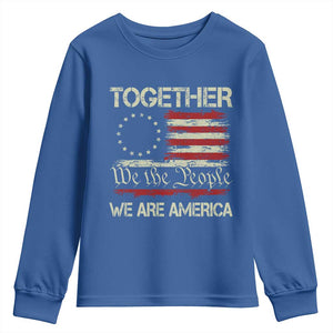 Together We Are America Betsy Ross Patriotic Flag Youth Sweatshirt We The People Unity and Freedom Bunny Inspirational Quote TS02 Royal Blue Print Your Wear