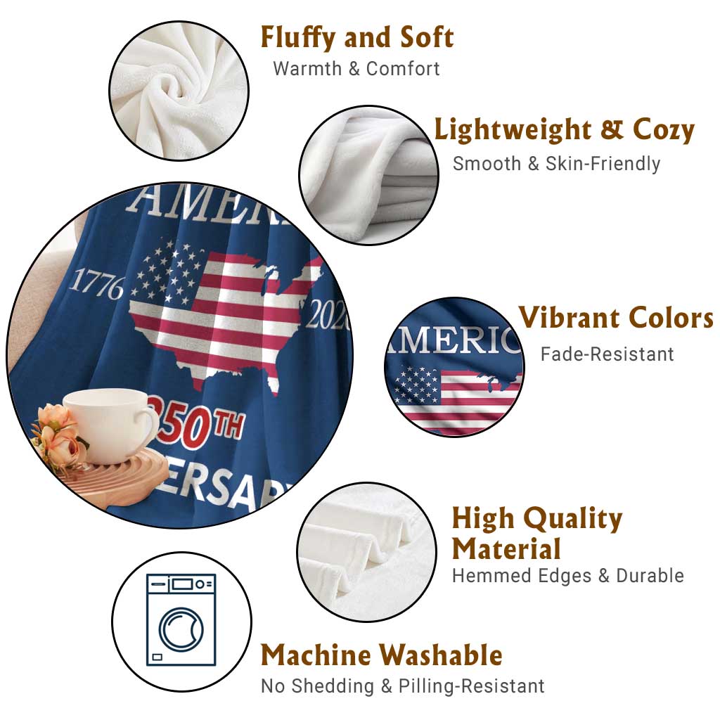 America 250th Anniversary 1776 2026 Patriotic USA Map Throw Blanket 250 Years of Freedom American Flag 4th of July Independence Celebration TS02 Print Your Wear