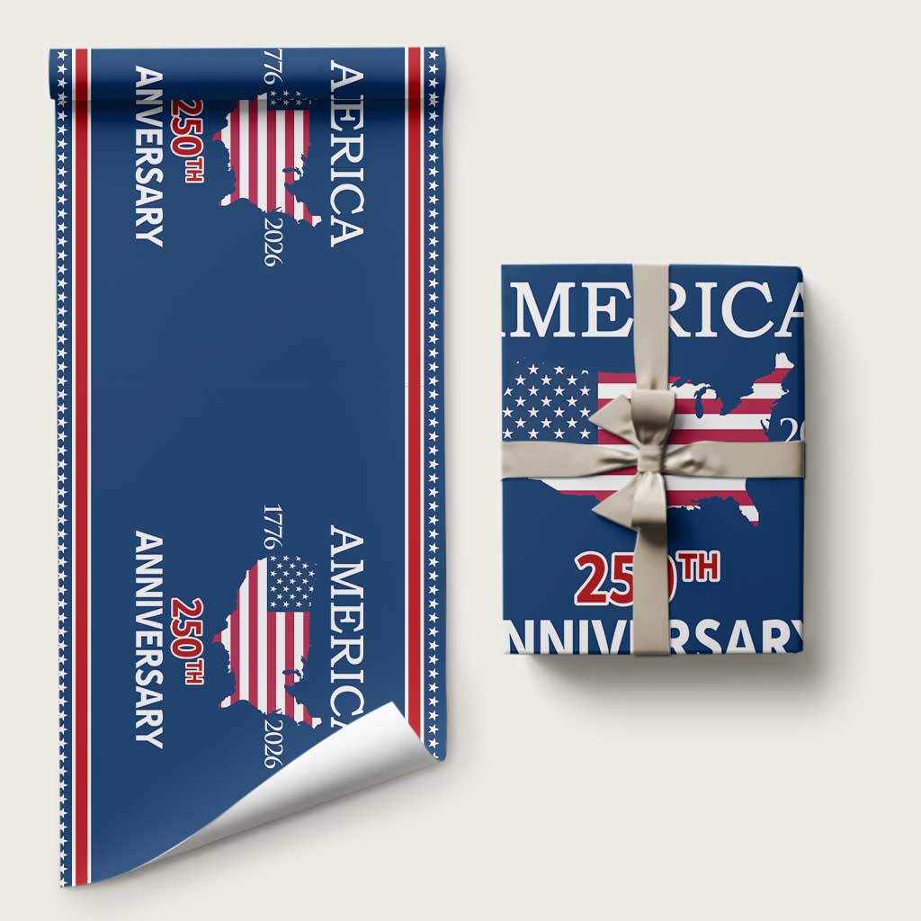 America 250th Anniversary 1776 2026 Patriotic USA Map Wrapping Paper Roll 250 Years of Freedom American Flag 4th of July Independence Celebration TS02 Matte Blue Print Your Wear