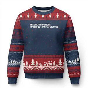 The Only Thing More Powerful Than Hate Is Love Cute Bunny Ugly Christmas Sweater Retro Rabbit Kindness Inspirational Quote TS02 Navy Red Print Your Wear