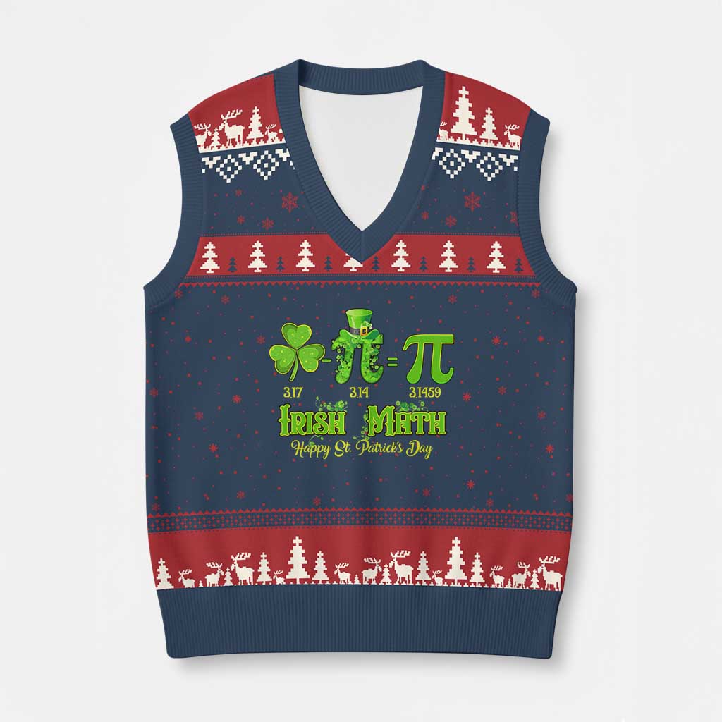 Funny Teacher St Patricks Day V-Neck Knit Sweater Vest Irish Math 3.14 Pi Shamrock Teacher Happy Day TS02 Navy Red Print Your Wear