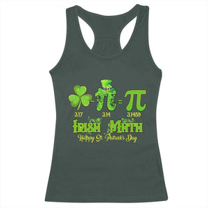 Funny Teacher St Patricks Day Racerback Tank Top Irish Math 3.14 Pi Shamrock Teacher Happy Day TS02 Dark Forest Green Print Your Wear