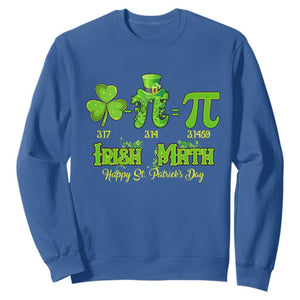 Funny Teacher St Patricks Day Sweatshirt Irish Math 3.14 Pi Shamrock Teacher Happy Day TS02 Royal Blue Print Your Wear