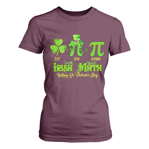 Funny Teacher St Patricks Day T Shirt For Women Irish Math 3.14 Pi Shamrock Teacher Happy Day TS02 Maroon Print Your Wear