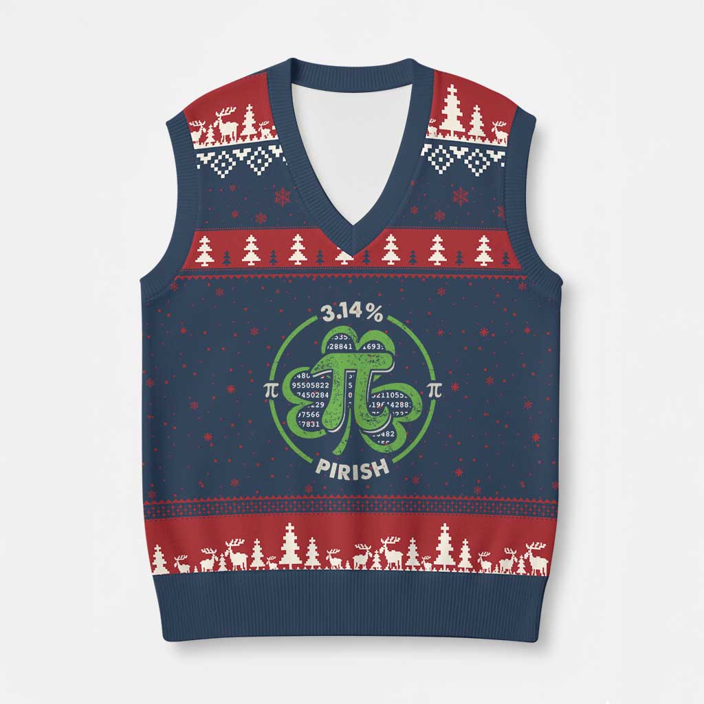 Funny Teacher St Patricks Day V-Neck Knit Sweater Vest Pi Day 3.14 Irish Funny Pirish Math Number Pi TS02 Navy Red Print Your Wear