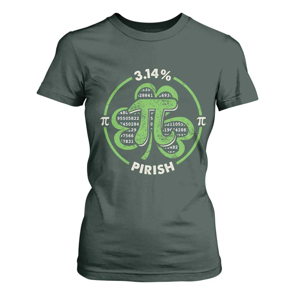 Funny Teacher St Patricks Day T Shirt For Women Pi Day 3.14 Irish Funny Pirish Math Number Pi TS02 Dark Forest Green Print Your Wear