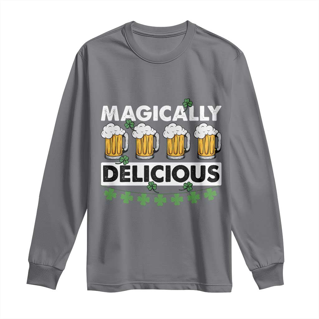 Funny St Patricks Day Drinking Long Sleeve Shirt Magically Delicious Beers Lovers TS02 Charcoal Print Your Wear