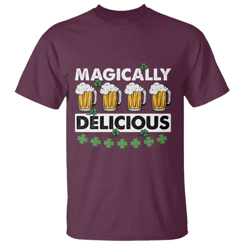 Funny St. Patricks Day Drinking T Shirt Magically Delicious Beers Lovers TS02 Maroon Printyourwear
