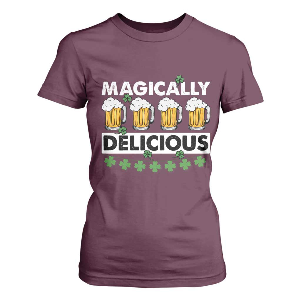 Funny St Patricks Day Drinking T Shirt For Women Magically Delicious Beers Lovers TS02 Maroon Print Your Wear