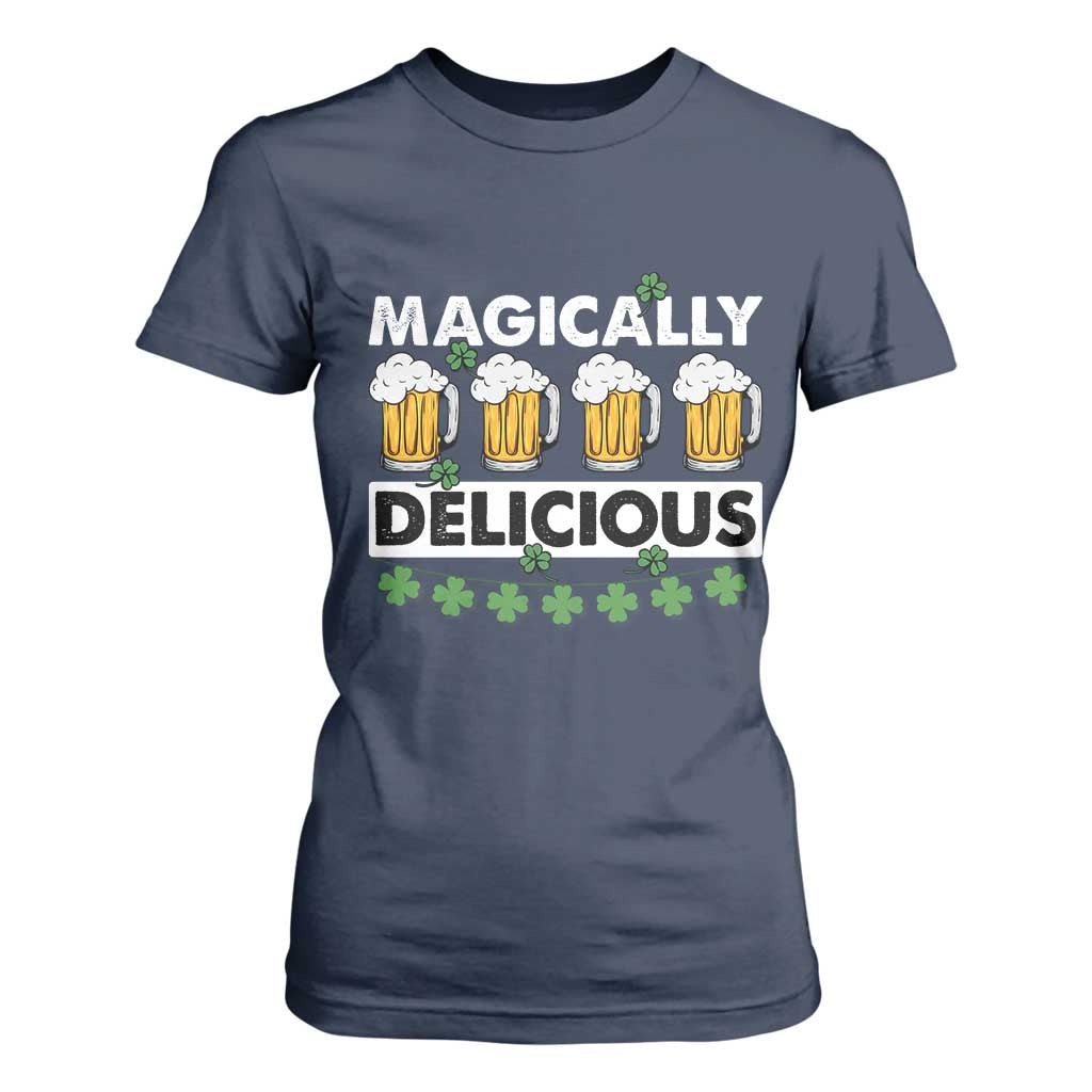 Funny St Patricks Day Drinking T Shirt For Women Magically Delicious Beers Lovers TS02 Navy Print Your Wear