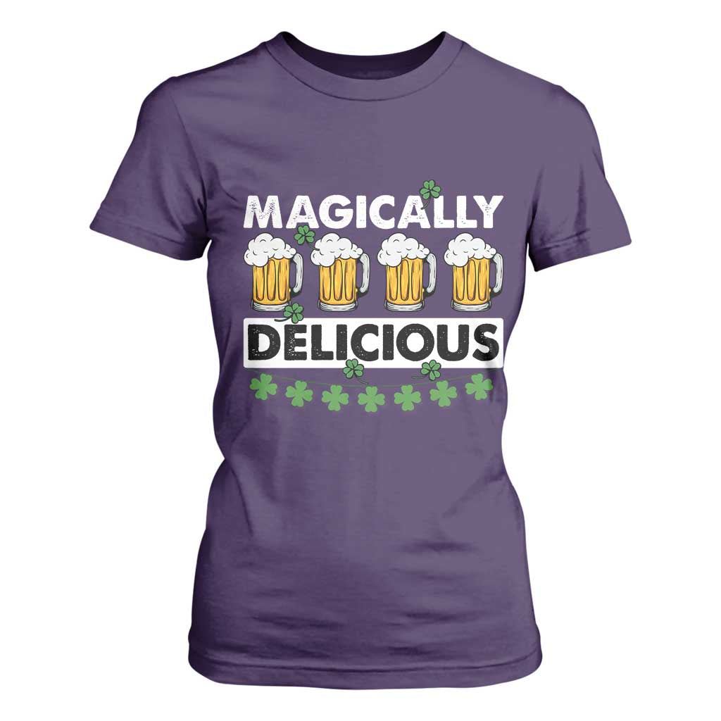 Funny St Patricks Day Drinking T Shirt For Women Magically Delicious Beers Lovers TS02 Purple Print Your Wear