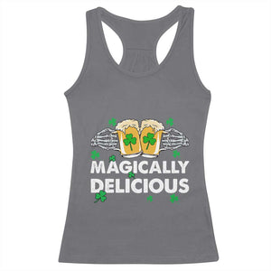 Funny St Patricks Day Drinking Racerback Tank Top Magically Delicious Beers Cheer Skeleton Hands TS02 Charcoal Print Your Wear