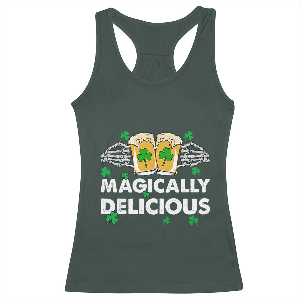 Funny St Patricks Day Drinking Racerback Tank Top Magically Delicious Beers Cheer Skeleton Hands TS02 Dark Forest Green Print Your Wear